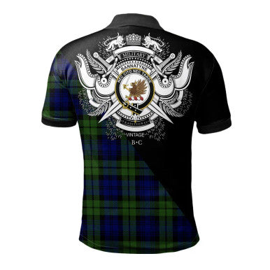 Scottish Bannatyne Clan Crest Tartan Polo Shirt - Military Logo Back Side Tartan Plaid