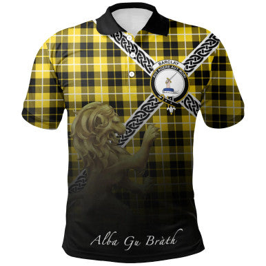 Scottish Barclay Dress Modern Clan Crest Tartan Polo Shirt - Celtic with Scotland Lion Front Side Tartan Plaid