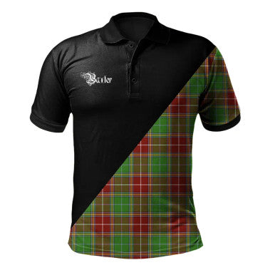 Scottish Baxter Clan Crest Tartan Polo Shirt - Military Logo Front Side Tartan Plaid