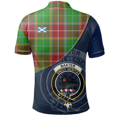Scottish Baxter Modern Clan Crest Tartan Polo Shirt - Bend Style Back Side Tartan Plaid