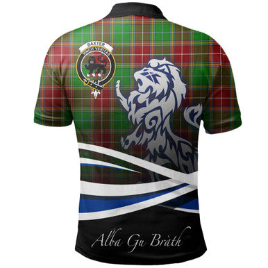 Scottish Baxter Modern Clan Crest Tartan Polo Shirt - Scotland Lion Back Side Tartan Plaid