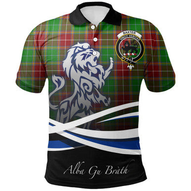 Scottish Baxter Modern Clan Crest Tartan Polo Shirt - Scotland Lion Front Side Tartan Plaid