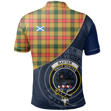 Scottish Baxter Clan Crest Tartan Polo Shirt - Bend Style Back Side Tartan Plaid