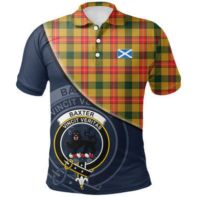 Scottish Baxter Clan Crest Tartan Polo Shirt - Bend Style Front Side Tartan Plaid