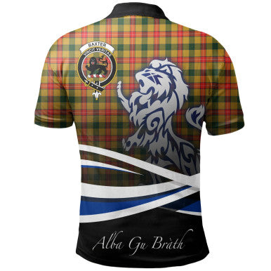 Scottish Baxter Clan Crest Tartan Polo Shirt - Scotland Lion Back Side Tartan Plaid