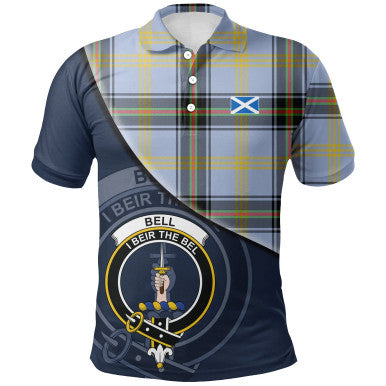 Scottish Bell of the Borders Clan Crest Tartan Polo Shirt - Bend Style Front Side Tartan Plaid