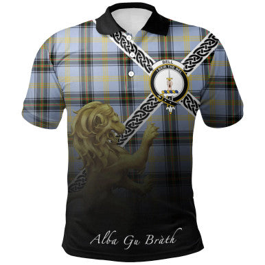 Scottish Bell of the Borders Clan Crest Tartan Polo Shirt - Celtic with Scotland Lion Front Side Tartan Plaid