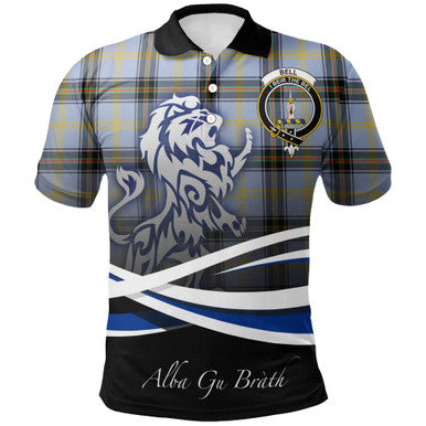 Scottish Bell of the Borders Clan Crest Tartan Polo Shirt - Scotland Lion Front Side Tartan Plaid