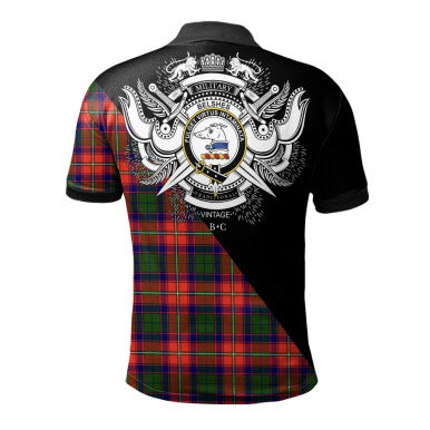 Scottish Belshes Clan Crest Tartan Polo Shirt - Military Logo Back Side Tartan Plaid