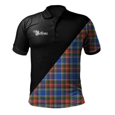 Scottish Bethune Clan Crest Tartan Polo Shirt - Military Logo Front Side Tartan Plaid