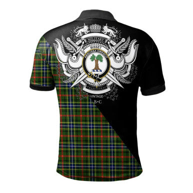 Scottish Bisset Clan Crest Tartan Polo Shirt - Military Logo Back Side Tartan Plaid