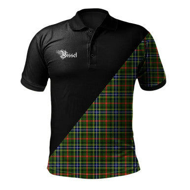 Scottish Bisset Clan Crest Tartan Polo Shirt - Military Logo Front Side Tartan Plaid
