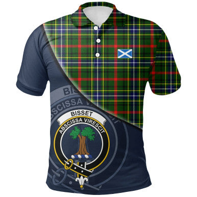 Scottish Bisset Clan Crest Tartan Polo Shirt - Bend Style Front Side Tartan Plaid