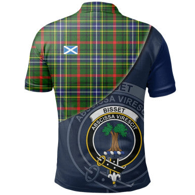 Scottish Bisset Clan Crest Tartan Polo Shirt - Bend Style Back Side Tartan Plaid