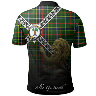 Scottish Bisset Clan Crest Tartan Polo Shirt - Celtic with Scotland Lion Back Side Tartan Plaid