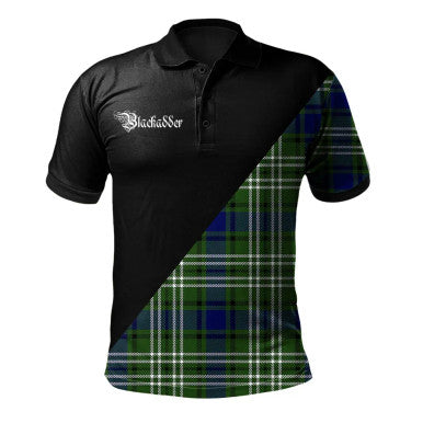 Scottish Blackadder Clan Crest Tartan Polo Shirt - Military Logo Front Side Tartan Plaid