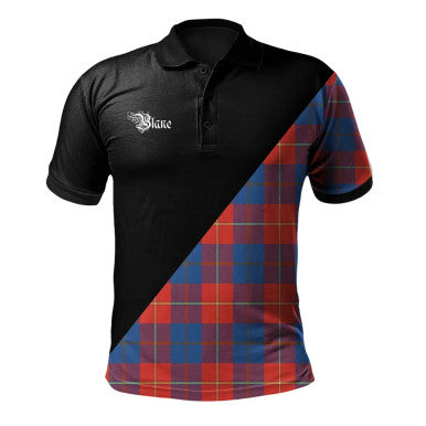 Scottish Blane Clan Crest Tartan Polo Shirt - Military Logo Front Side Tartan Plaid