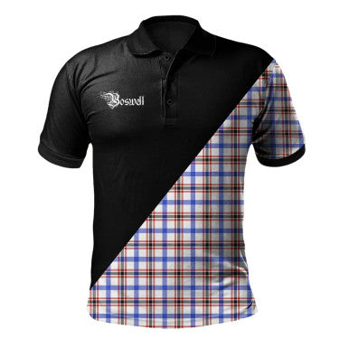 Scottish Boswell Modern Clan Crest Tartan Polo Shirt - Military Logo Front Side Tartan Plaid