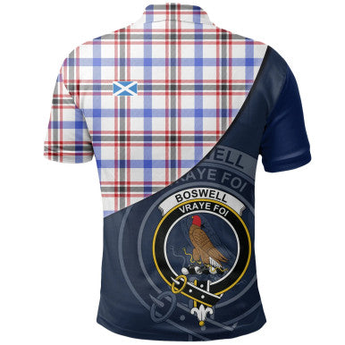Scottish Boswell Modern Clan Crest Tartan Polo Shirt - Bend Style Back Side Tartan Plaid