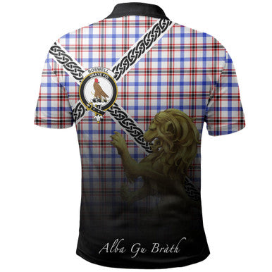 Scottish Boswell Modern Clan Crest Tartan Polo Shirt - Celtic with Scotland Lion Back Side Tartan Plaid