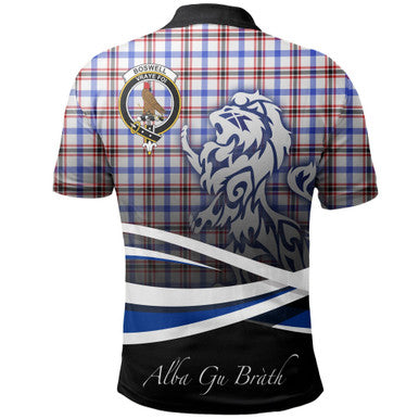 Scottish Boswell Modern Clan Crest Tartan Polo Shirt - Scotland Lion Back Side Tartan Plaid