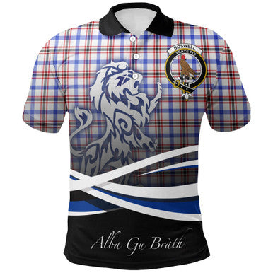 Scottish Boswell Modern Clan Crest Tartan Polo Shirt - Scotland Lion Front Side Tartan Plaid