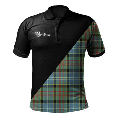 Scottish Brisbane modern Clan Crest Tartan Polo Shirt - Military Logo Front Side Tartan Plaid