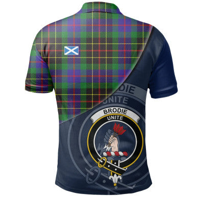 Scottish Brodie Hunting Modern Clan Crest Tartan Polo Shirt - Bend Style Back Side Tartan Plaid
