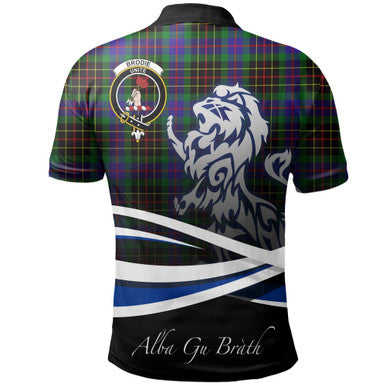 Scottish Brodie Hunting Modern Clan Crest Tartan Polo Shirt - Scotland Lion Back Side Tartan Plaid