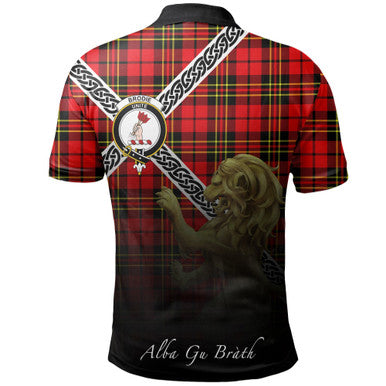 Scottish Brodie Modern Clan Crest Tartan Polo Shirt - Celtic with Scotland Lion Back Side Tartan Plaid