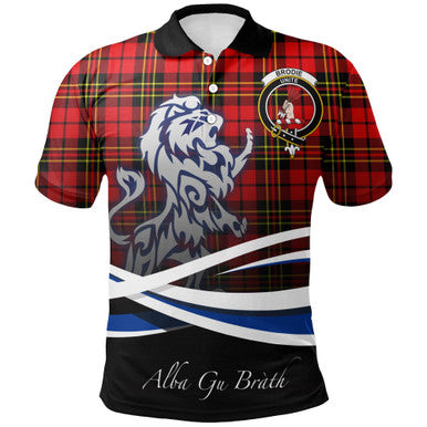 Scottish Brodie Modern Clan Crest Tartan Polo Shirt - Scotland Lion Front Side Tartan Plaid