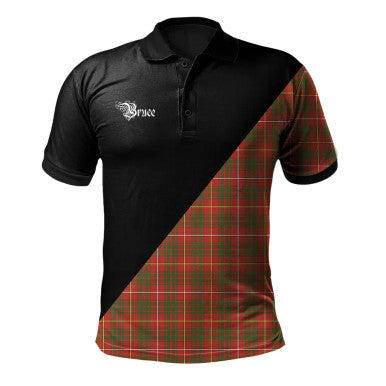 Scottish Bruce Modern Clan Crest Tartan Polo Shirt - Military Logo Front Side Tartan Plaid