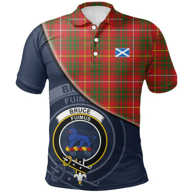 Scottish Bruce Modern Clan Crest Tartan Polo Shirt - Bend Style Front Side Tartan Plaid