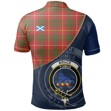 Scottish Bruce Modern Clan Crest Tartan Polo Shirt - Bend Style Back Side Tartan Plaid