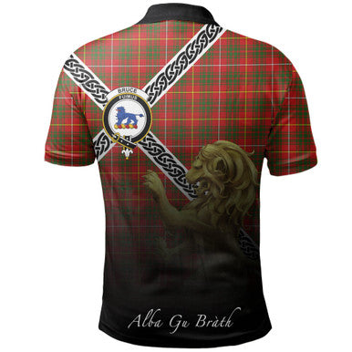 Scottish Bruce Modern Clan Crest Tartan Polo Shirt - Celtic with Scotland Lion Back Side Tartan Plaid
