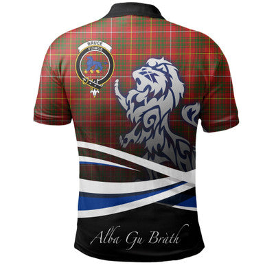 Scottish Bruce Modern Clan Crest Tartan Polo Shirt - Scotland Lion Back Side Tartan Plaid