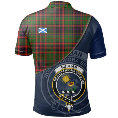 Scottish Buchan Modern Clan Crest Tartan Polo Shirt - Bend Style Back Side Tartan Plaid
