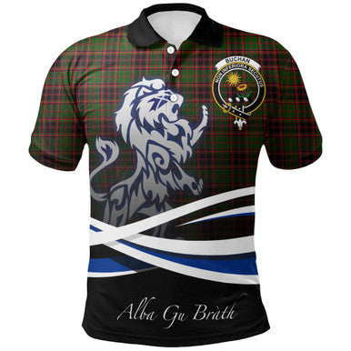 Scottish Buchan Modern Clan Crest Tartan Polo Shirt - Scotland Lion Front Side Tartan Plaid