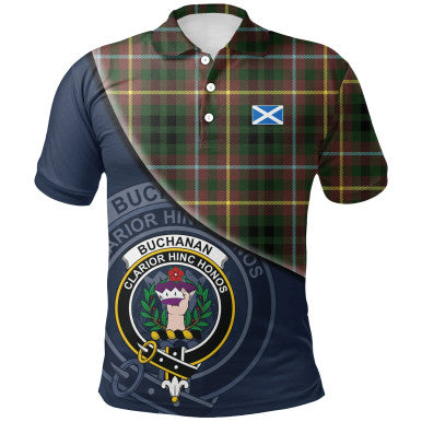 Scottish Buchanan Hunting Clan Crest Tartan Polo Shirt - Bend Style Front Side Tartan Plaid