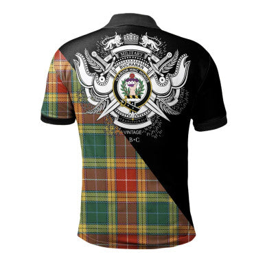 Scottish Buchanan Old Sett Clan Crest Tartan Polo Shirt - Military Logo Back Side Tartan Plaid