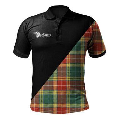Scottish Buchanan Old Sett Clan Crest Tartan Polo Shirt - Military Logo Front Side Tartan Plaid