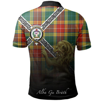 Scottish Buchanan Old Sett Clan Crest Tartan Polo Shirt - Celtic with Scotland Lion Back Side Tartan Plaid