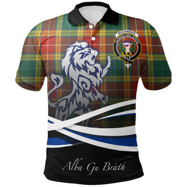 Scottish Buchanan Old Sett Clan Crest Tartan Polo Shirt - Scotland Lion Front Side Tartan Plaid