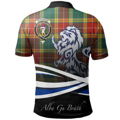 Scottish Buchanan Old Sett Clan Crest Tartan Polo Shirt - Scotland Lion Back Side Tartan Plaid