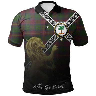 Scottish Cairns Clan Crest Tartan Polo Shirt - Celtic with Scotland Lion Front Side Tartan Plaid