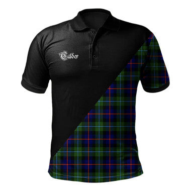 Scottish Calder Modern Clan Crest Tartan Polo Shirt - Military Logo Front Side Tartan Plaid