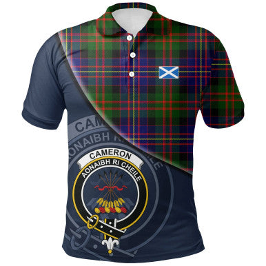 Scottish Cameron of Erracht Modern Clan Crest Tartan Polo Shirt - Bend Style Front Side Tartan Plaid