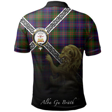 Scottish Cameron of Erracht Modern Clan Crest Tartan Polo Shirt - Celtic with Scotland Lion Back Side Tartan Plaid