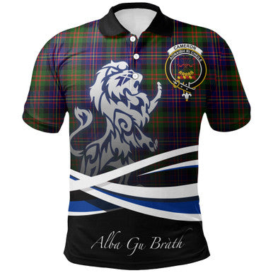 Scottish Cameron of Erracht Modern Clan Crest Tartan Polo Shirt - Scotland Lion Front Side Tartan Plaid