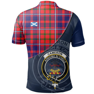Scottish Cameron of Lochiel Modern Clan Crest Tartan Polo Shirt - Bend Style Back Side Tartan Plaid